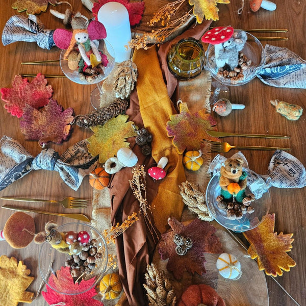 Handmade Felt Fair trade Autumnal Leaves (Set of 5) Hanging Decorations