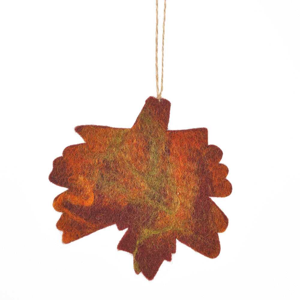 Handmade Felt Fair trade Autumnal Leaves (Set of 5) Hanging Decorations