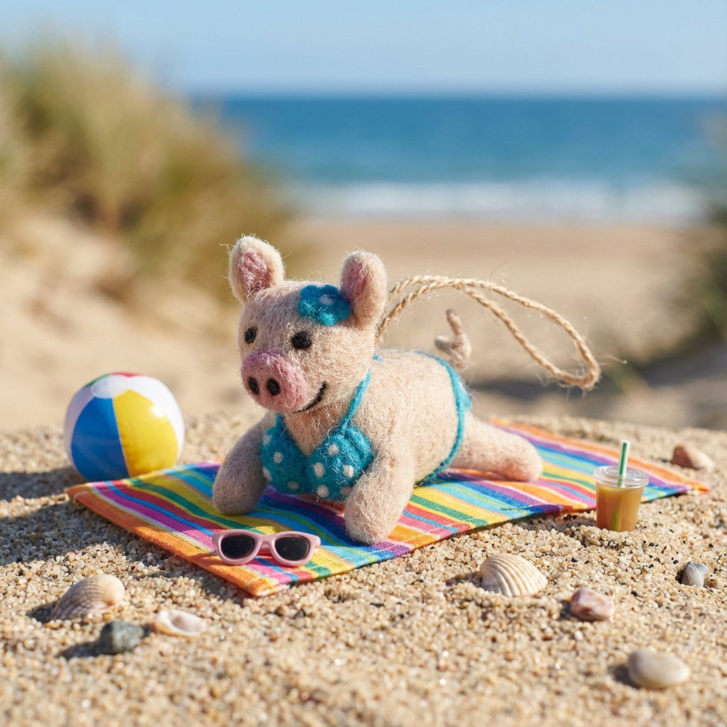 Handmade Felt Babe Beach Piggy Sealife Hanging Decoration