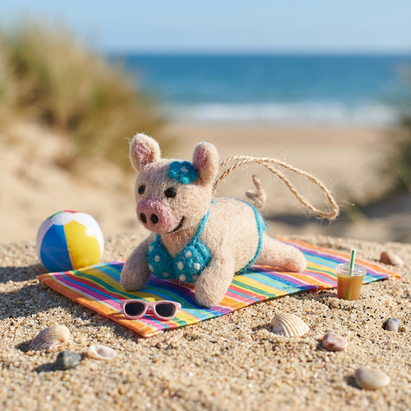 Handmade Felt Babe Beach Piggy Sealife Hanging Decoration