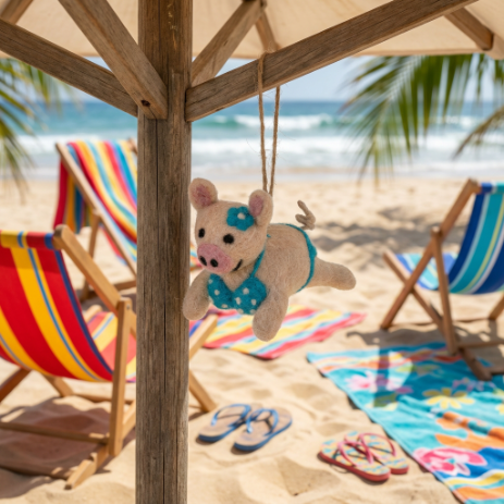Handmade Felt Babe Beach Piggy Sealife Hanging Decoration