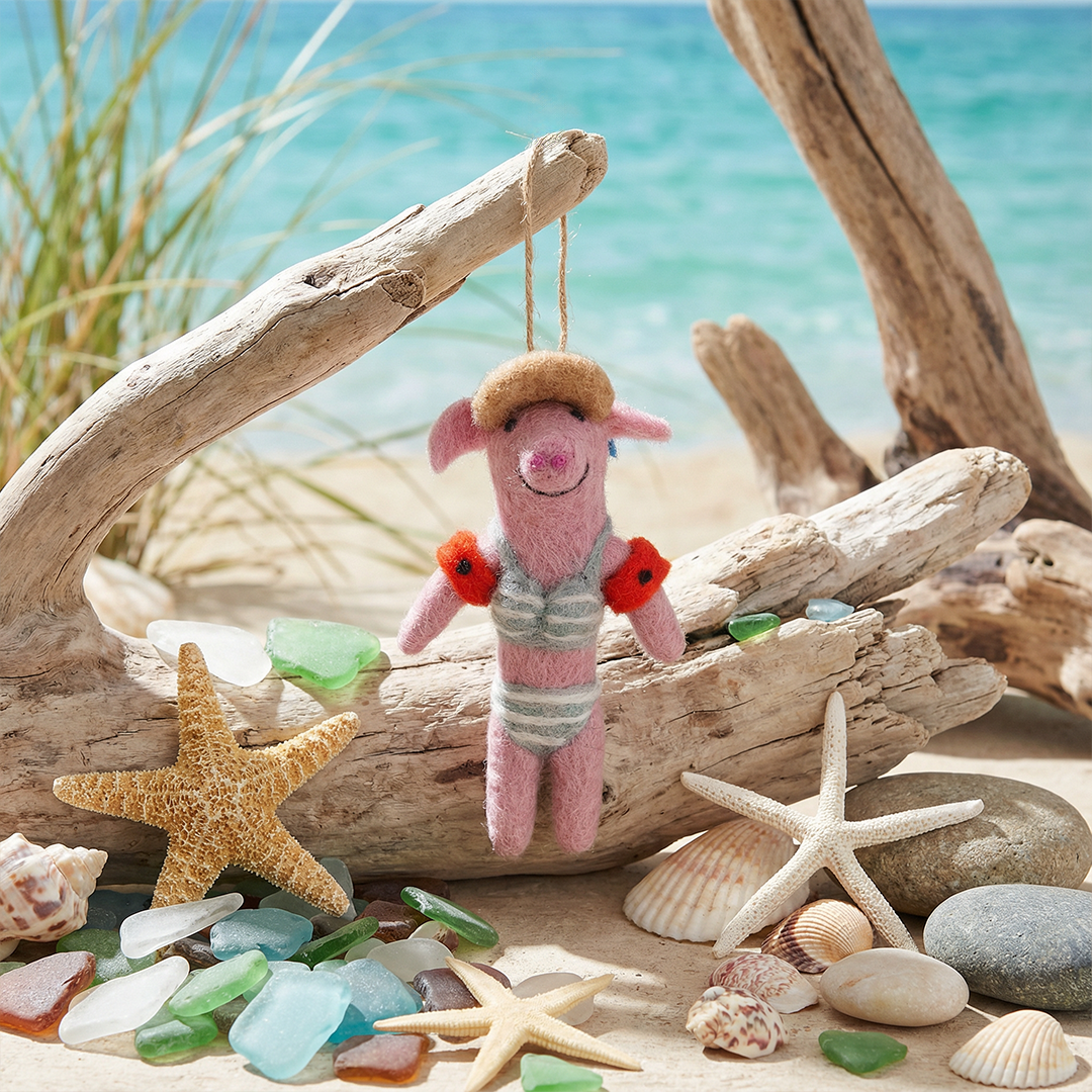 Handmade Felt Babette the Beach Pig Hanging Decoraiton