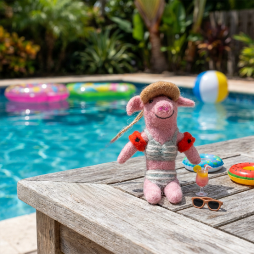 Handmade Felt Babette the Beach Pig Hanging Decoraiton