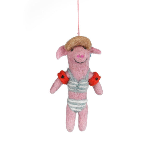 Handmade Felt Babette the Beach Pig Hanging Decoraiton