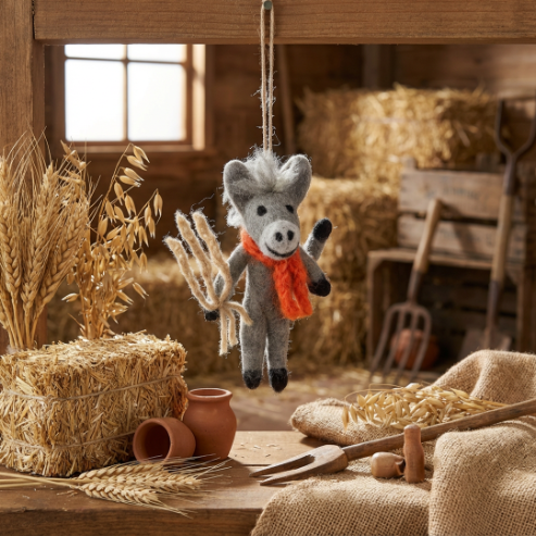 Handmade Felt Barney the Donkey Hanging Spring Decoration