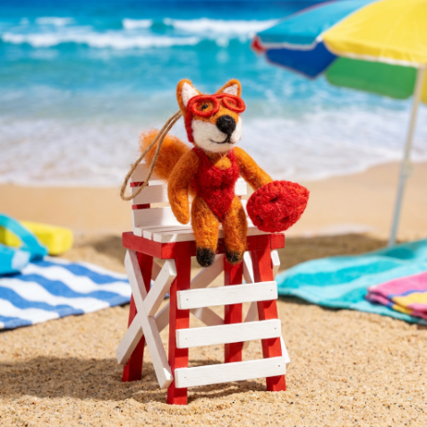 Handmade Felt Baywatch Fox Summer Hanging Decoration