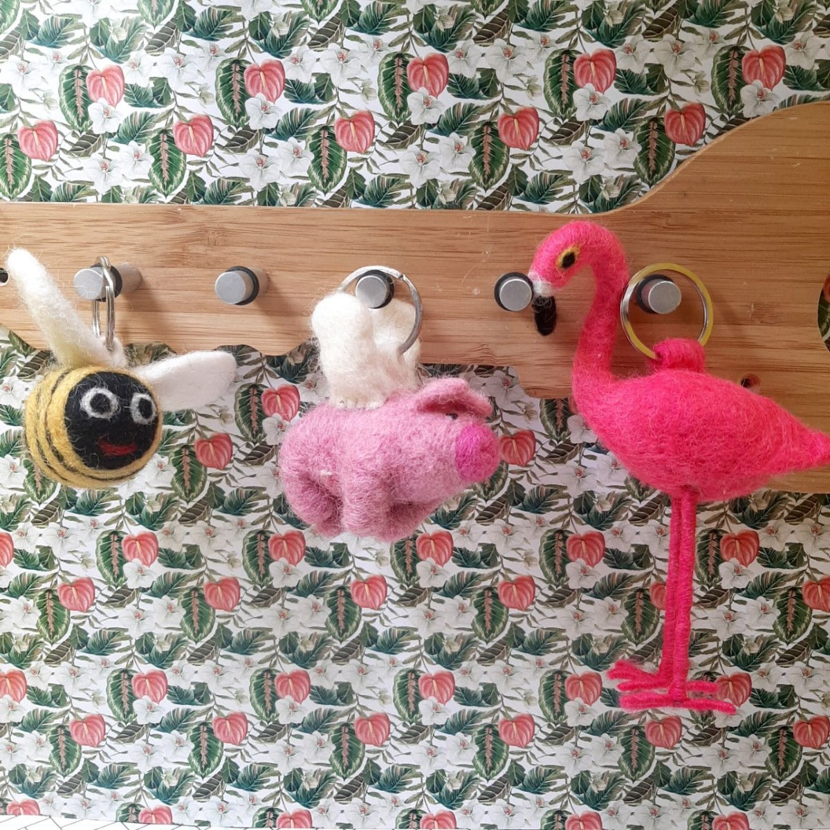 Handmade Felt Fairtrade Flamingo Keyring