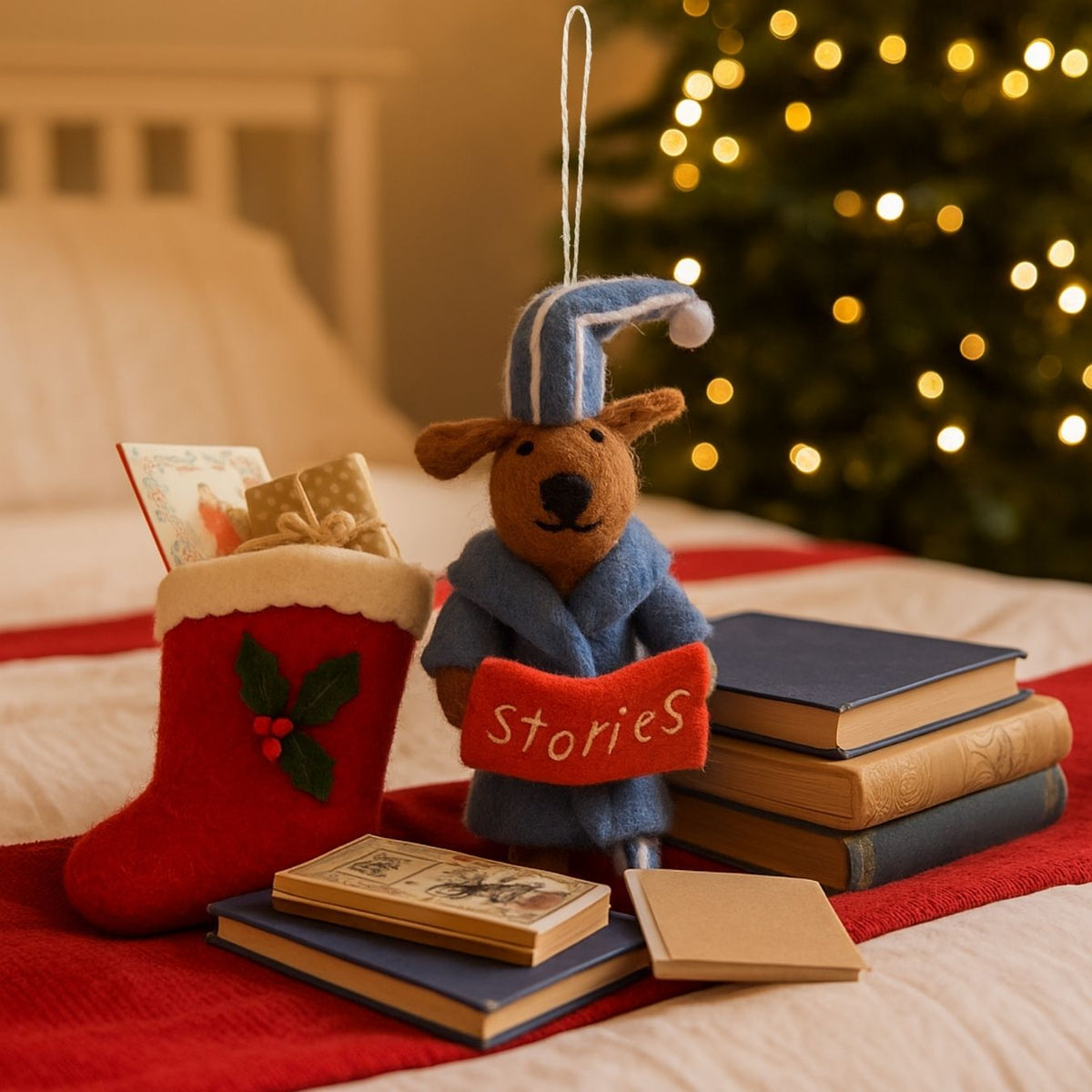 Handmade Felt Benny the Bedtime Stories Pooch Hanging Dog Decoration