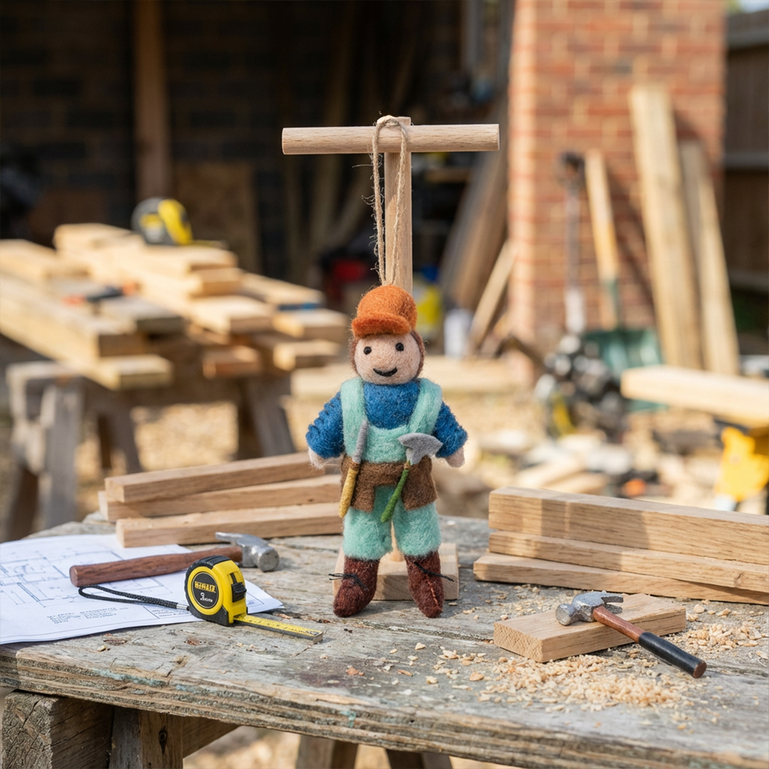 Handmade Felt Bernie the Builder Hanging Decoration