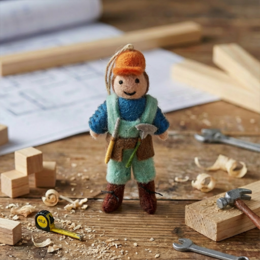 Handmade Felt Bernie the Builder Hanging Decoration