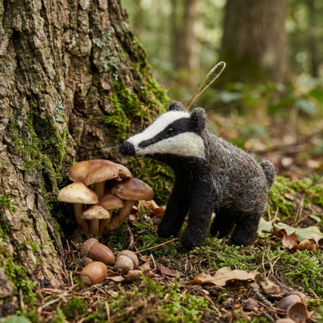 Handmade Felt Bertie Badger Hanging Biodegradable Decoration