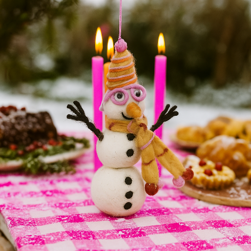 Handmade Felt Betty the Snowman Funky Snowman Hanging Decoration