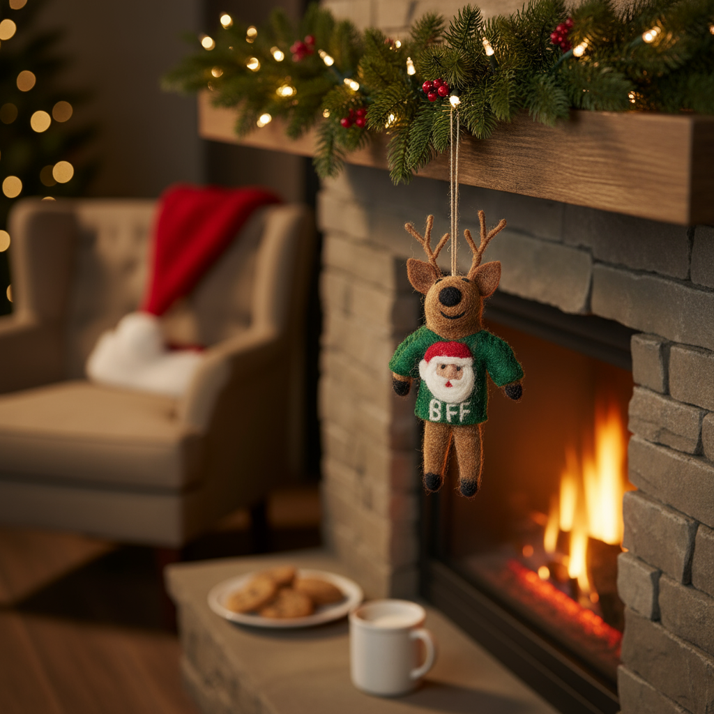 Handmade Felt BFF Reindeer Hanging Christmas Decoration