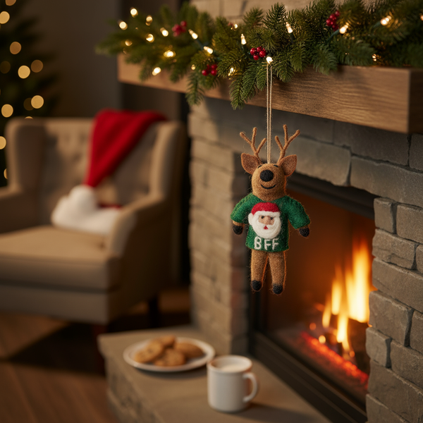 Handmade Felt BFF Reindeer Hanging Christmas Decoration