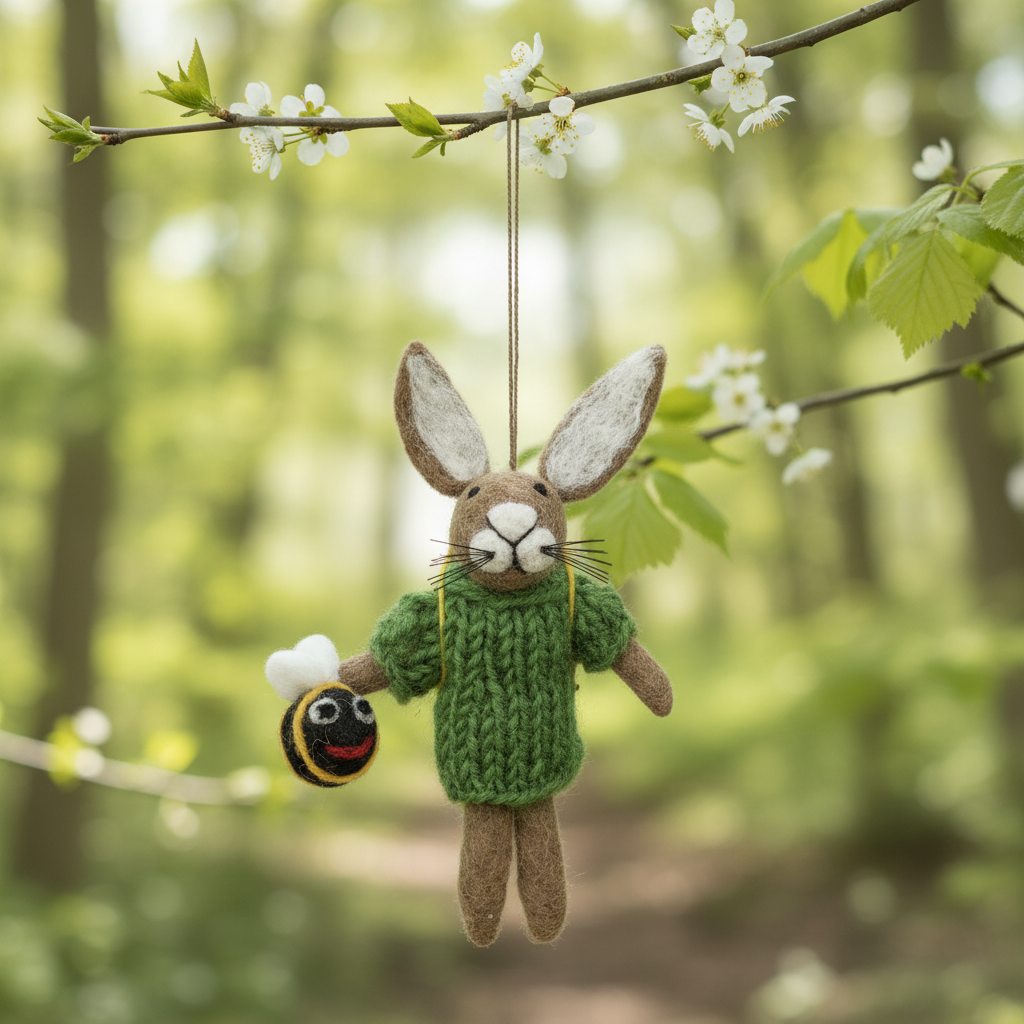 Handmade Felt Billy Bumblebee Hare Hanging Decoration