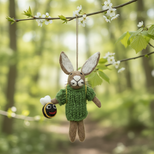 Handmade Felt Billy Bumblebee Hare Hanging Decoration