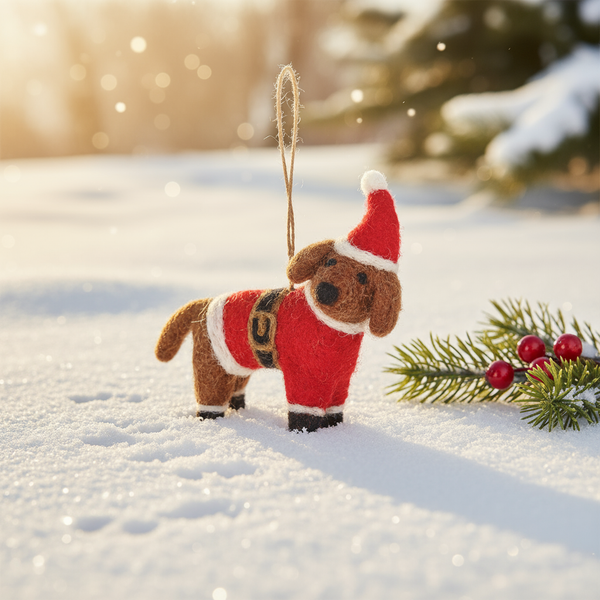 Handmade Felt Biodegradable Buddy the Festive Dog Tree Hanging Decoration