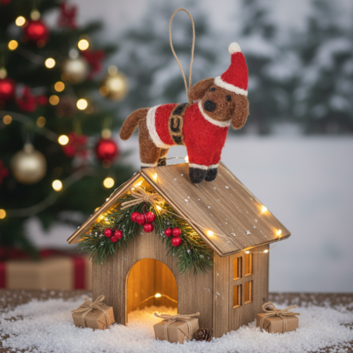 Handmade Felt Biodegradable Buddy the Festive Dog Tree Hanging Decoration