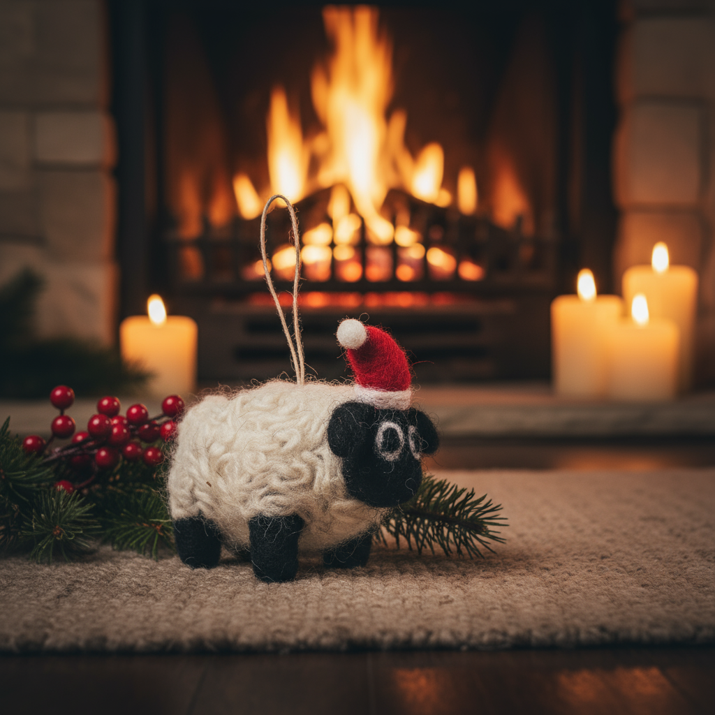 Handmade Felt Biodegradable Christmas Black Sheep Tree Hanging Decoration