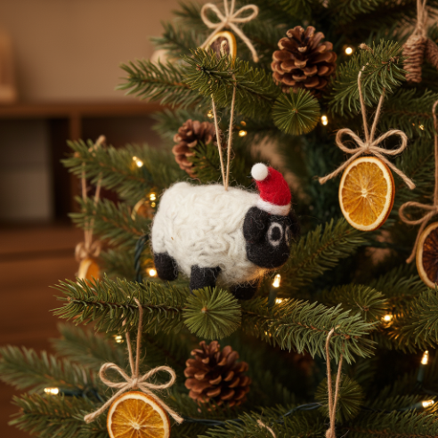 Handmade Felt Biodegradable Christmas Black Sheep Tree Hanging Decoration