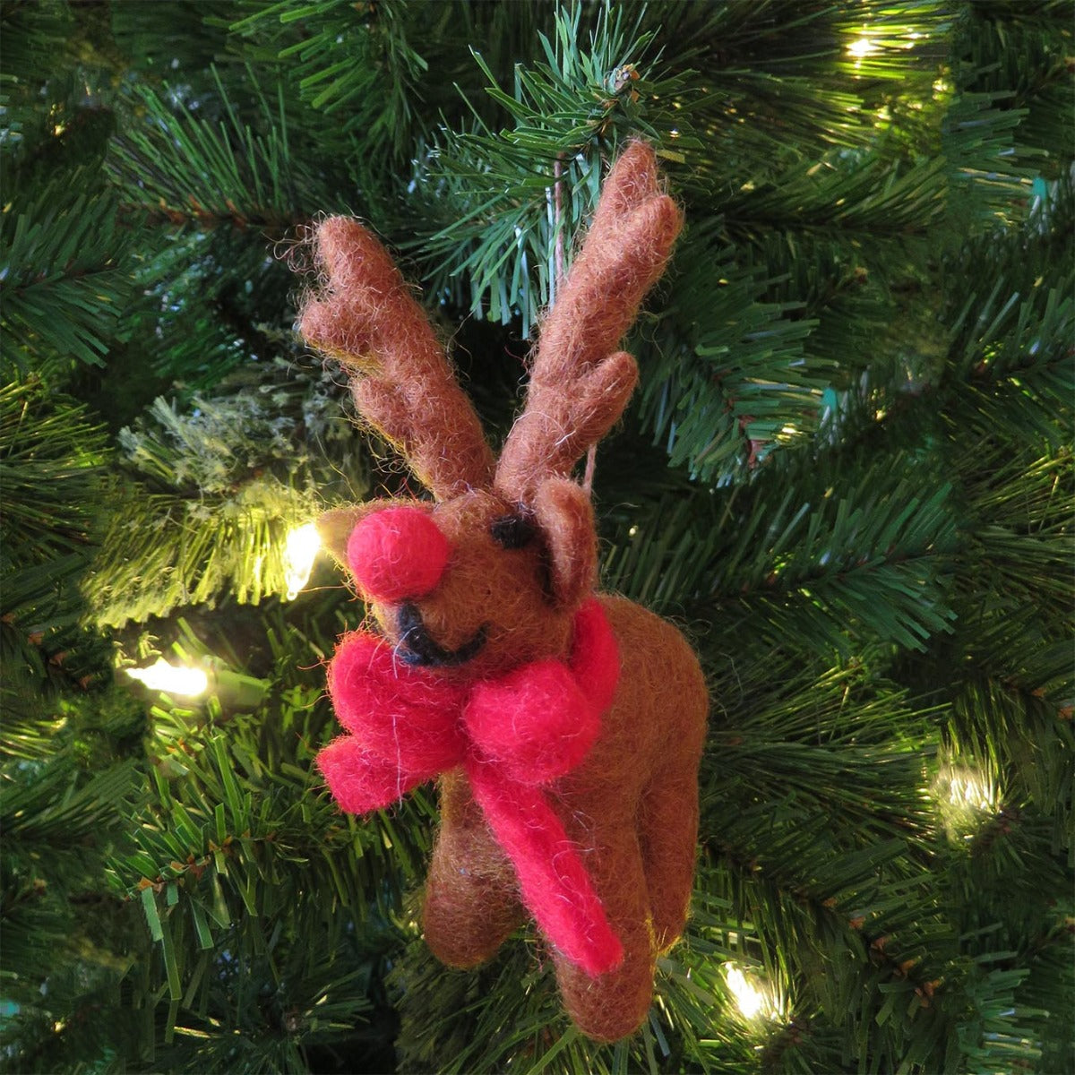 Handmade Felt Biodegradable Christmas Brown Rudolph Hanging Decoration