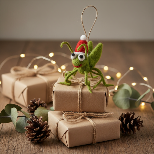 Handmade Felt Biodegradable Christmas Cricket Tree Hanging Decoration