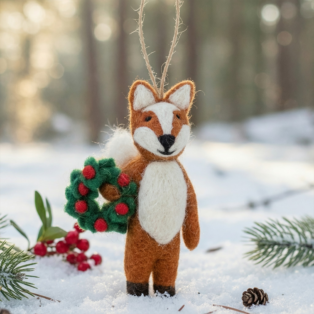 Handmade Felt Finley the Festive Fox Hanging Decoration
