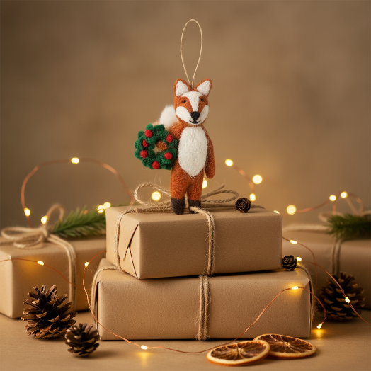 Handmade Felt Finley the Festive Fox Hanging Decoration