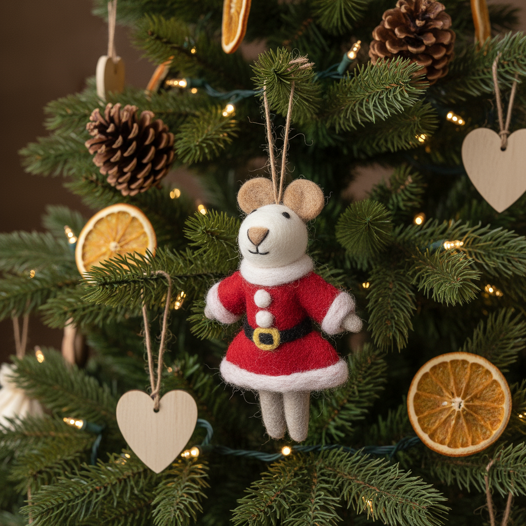 Handmade Felt Biodegradable Christmas Mrs Santa Paws Hanging Decoration