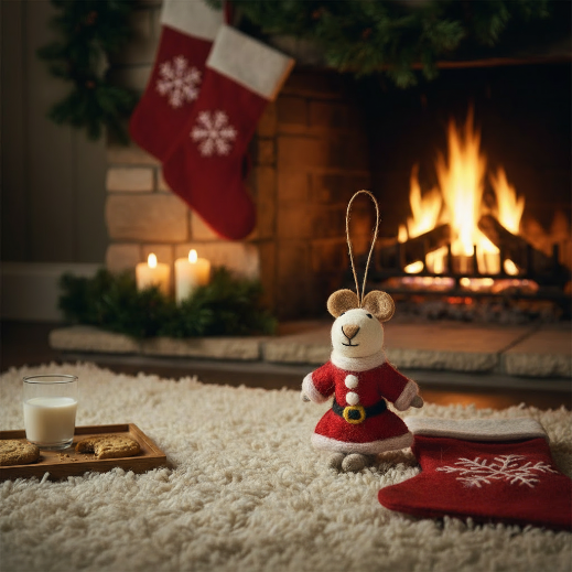 Handmade Felt Biodegradable Christmas Mrs Santa Paws Hanging Decoration