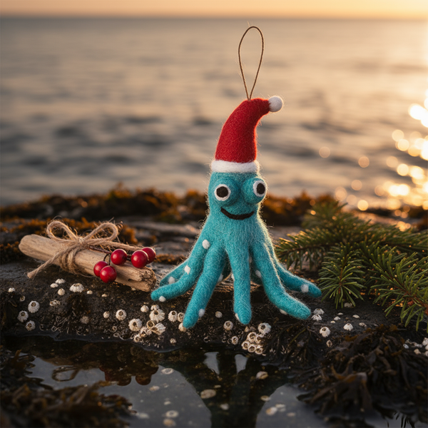 Handmade Felt Biodegradable Christmas Octopus Tree Hanging Decoration