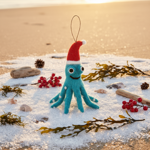 Handmade Felt Biodegradable Christmas Octopus Tree Hanging Decoration