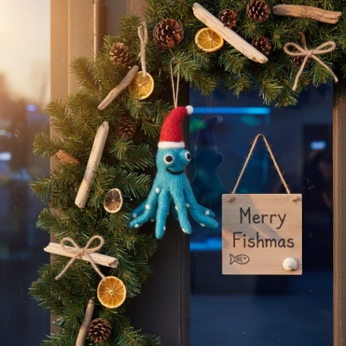 Handmade Felt Biodegradable Christmas Octopus Tree Hanging Decoration