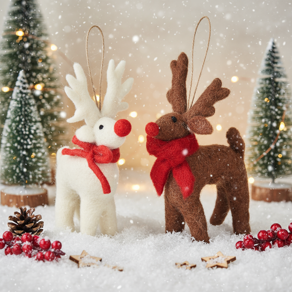 Handmade Felt Biodegradable Christmas Rudolph Hanging Decoration - Variety Pack