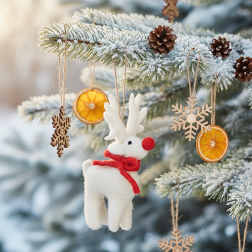 Handmade Felt Biodegradable Christmas Rudolph Hanging Decoration - Variety Pack