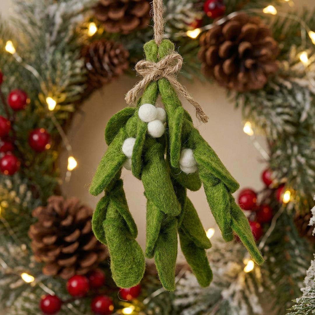 Handmade Felt Biodegradable Mistletoe Sprig Christmas Hanging Decoration