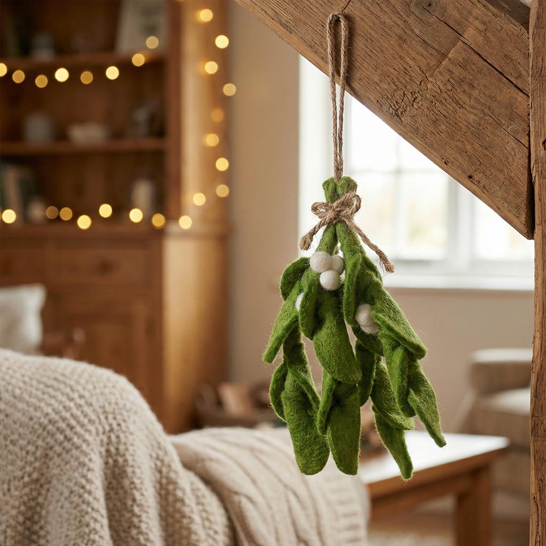 Handmade Felt Biodegradable Mistletoe Sprig Christmas Hanging Decoration