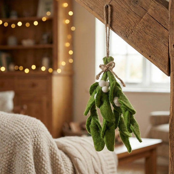 Handmade Felt Biodegradable Mistletoe Sprig Christmas Hanging Decoration