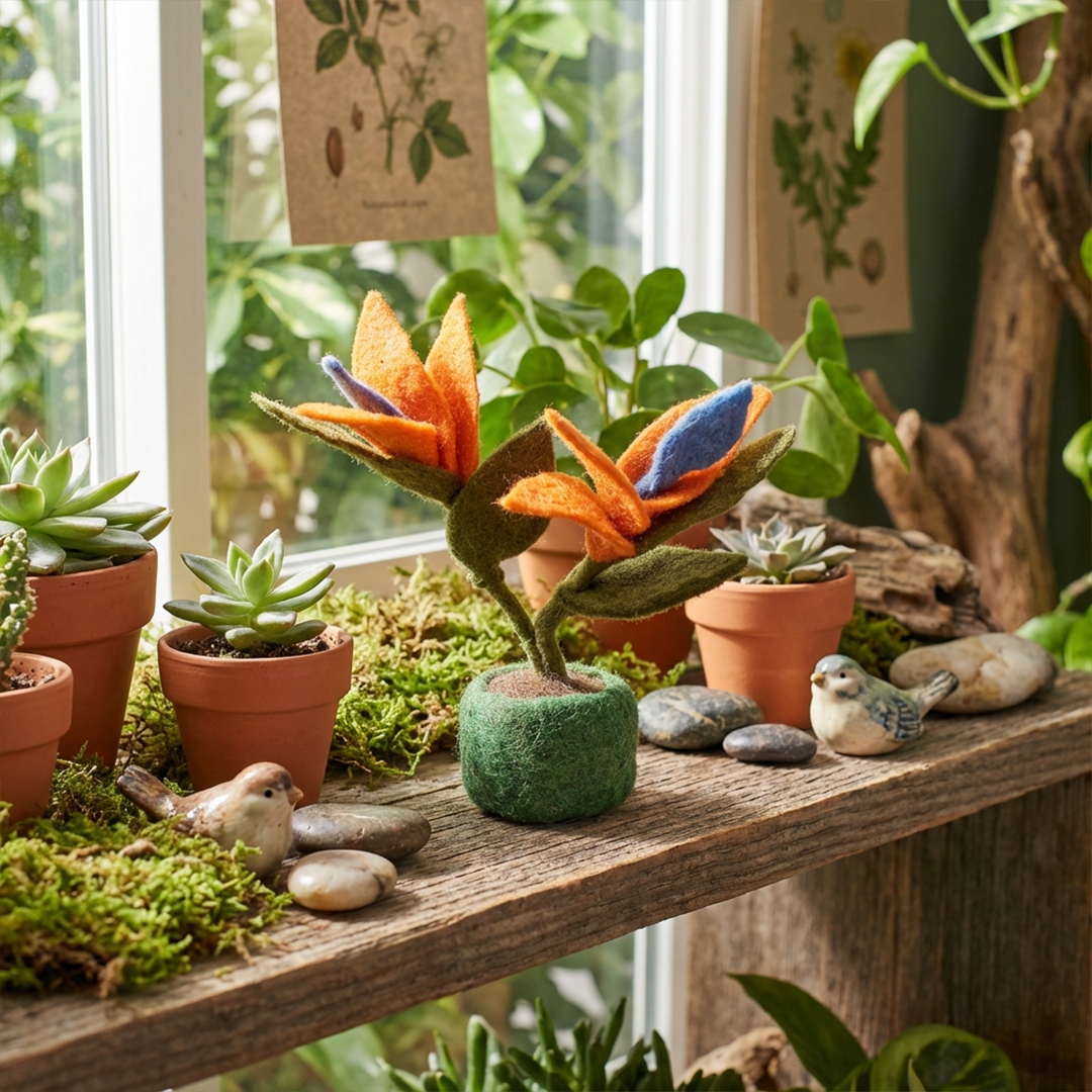Handmade Felt Bird of Paradise Standing Plant Decoration