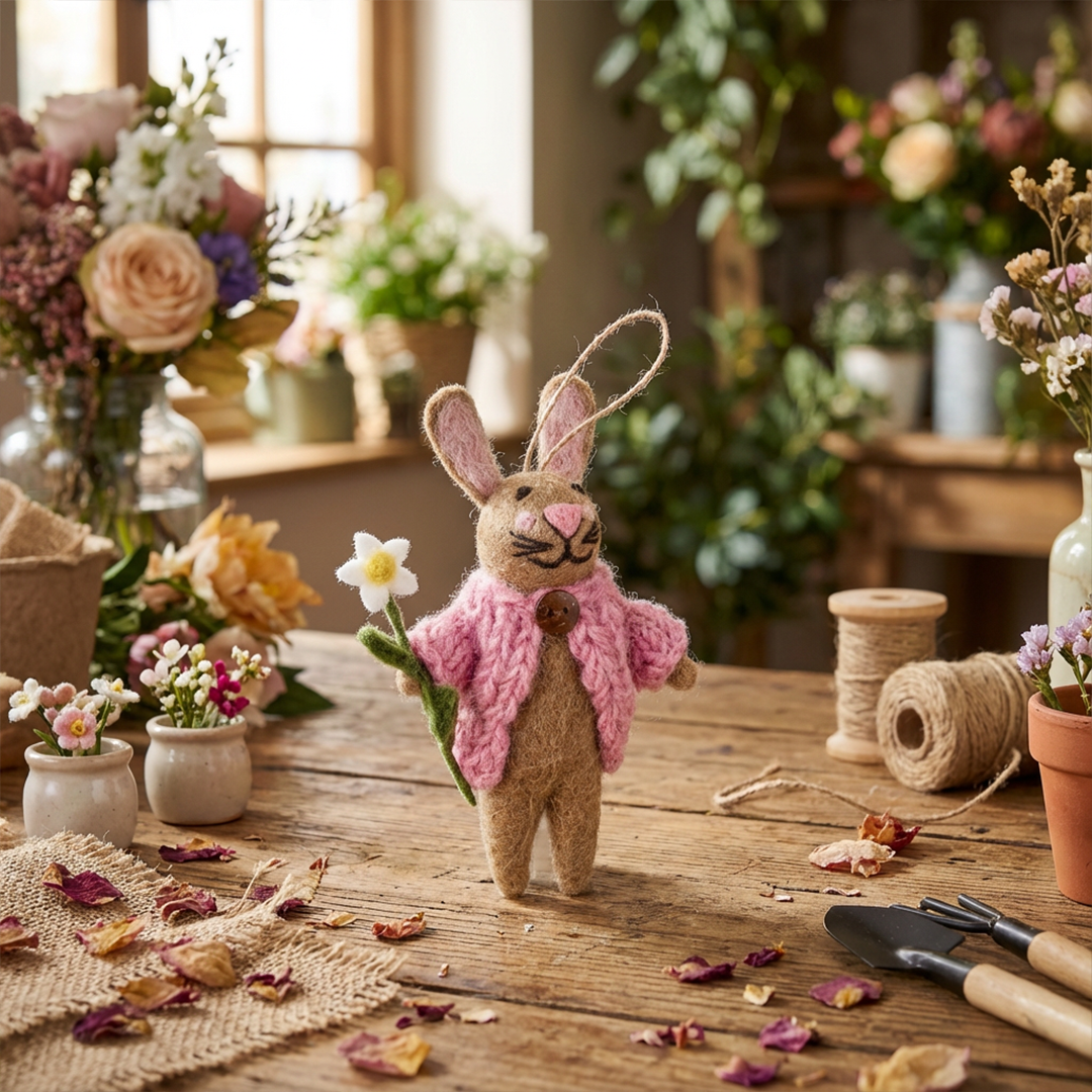 Handmade Felt Blossom the Bunny Easter Hanging Decoration