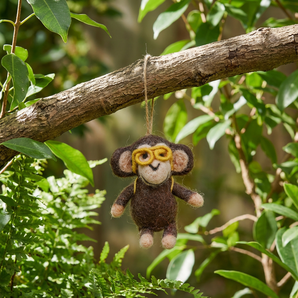 Handmade Felt Bongo the Monkey Safari Hanging Decoration