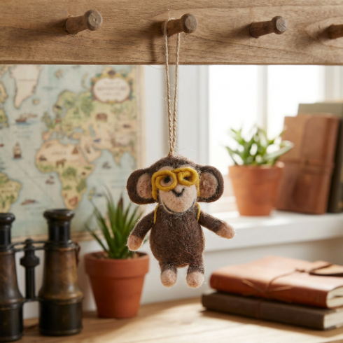Handmade Felt Bongo the Monkey Safari Hanging Decoration