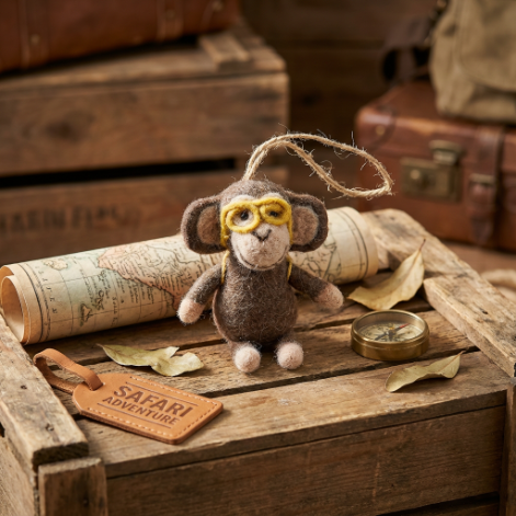 Handmade Felt Bongo the Monkey Safari Hanging Decoration