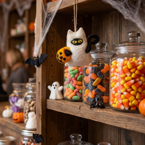 Handmade Felt Boo! Cat Hanging Halloween Decoration