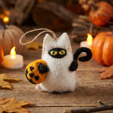 Handmade Felt Boo! Cat Hanging Halloween Decoration