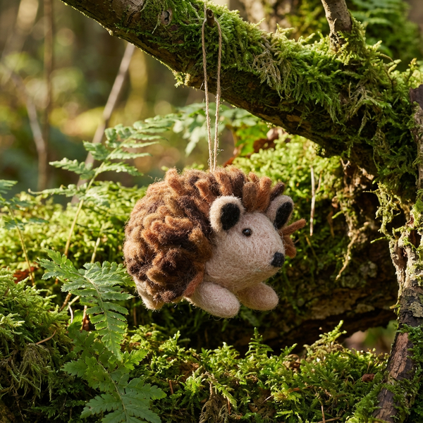 Handmade Felt Brown Hedgehog Hanging Biodegradable Decoration