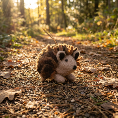 Handmade Felt Brown Hedgehog Hanging Biodegradable Decoration