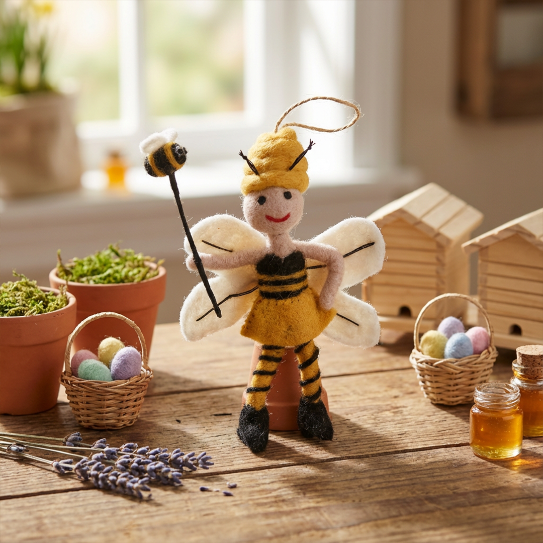 Handmade Felt Bumblebee Fairy Hanging Decoration