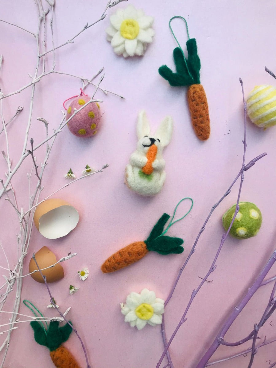 Handmade Bunny with Carrot Hanging Felt Easter Decoration
