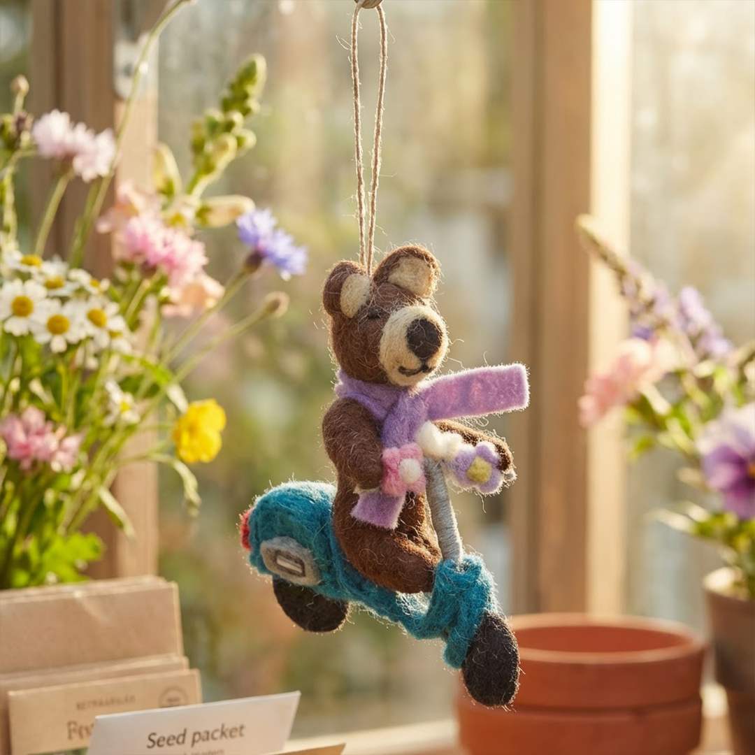 Handmade Felt Buttercup the Bear Hanging Decoration